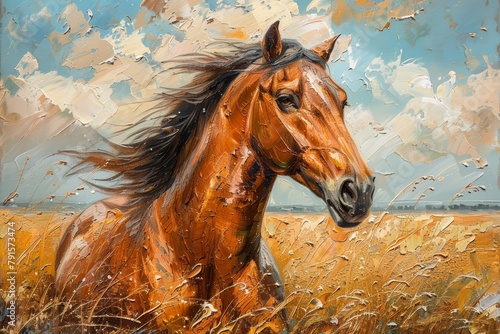 Impressionistic Horse Oil Painting in Vintage Style Generative AI © Stefan