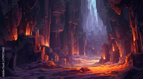 Cozy winter cave aglow with warm embers