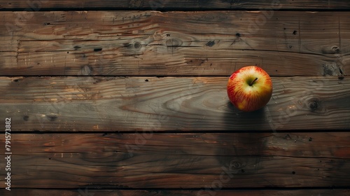 木の板のテーブルに置かれた林檎
