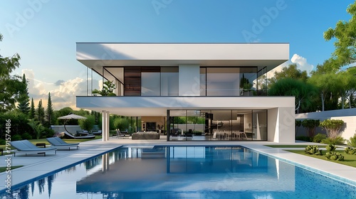 Exterior Of Luxurious Modern Villa With Swimming Pool And Garden © Rosie