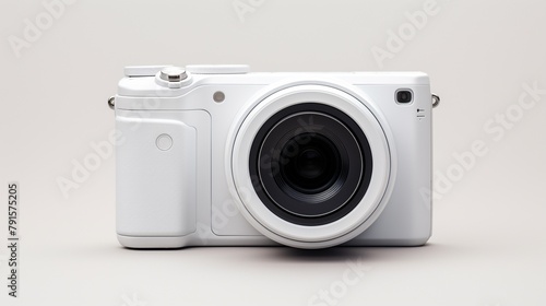 A pristine white digital camera, capturing moments with precision and clarity against a clean white background. © Khan