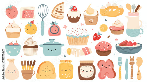 Cute bakery elements flat vector graphic illustration