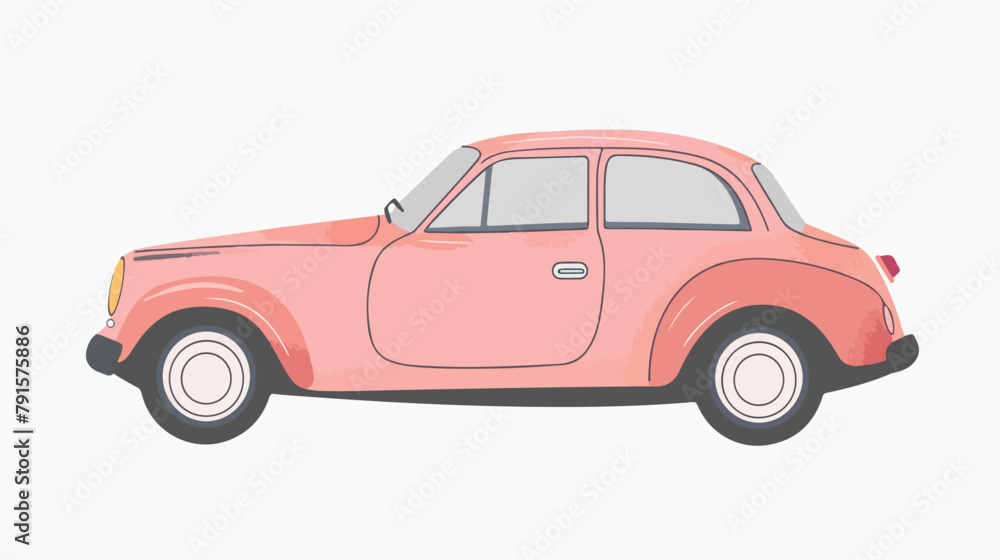 Cute colorful retro pink car icon elements illustration
