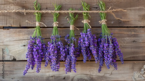 Lavender hanging rope closeup photo