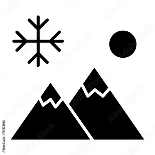 mountain, sun, snow flake, winter, weather, Icon