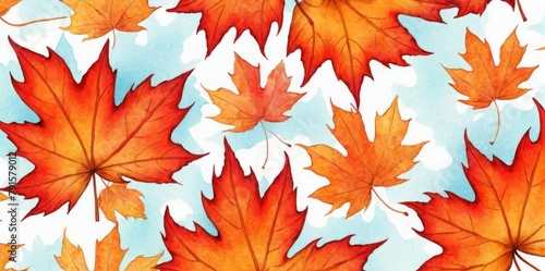 Watercolor Illustration of a Maple Leaf Pattern