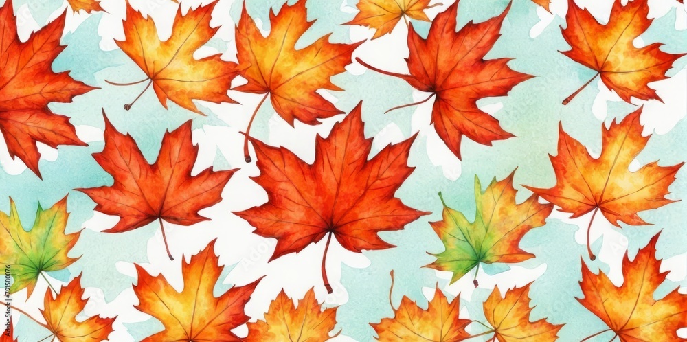 Watercolor Illustration of a Maple Leaf Pattern