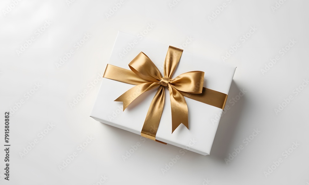 Gift box with gold ribbon on white background Gift box with gold ribbon on white background