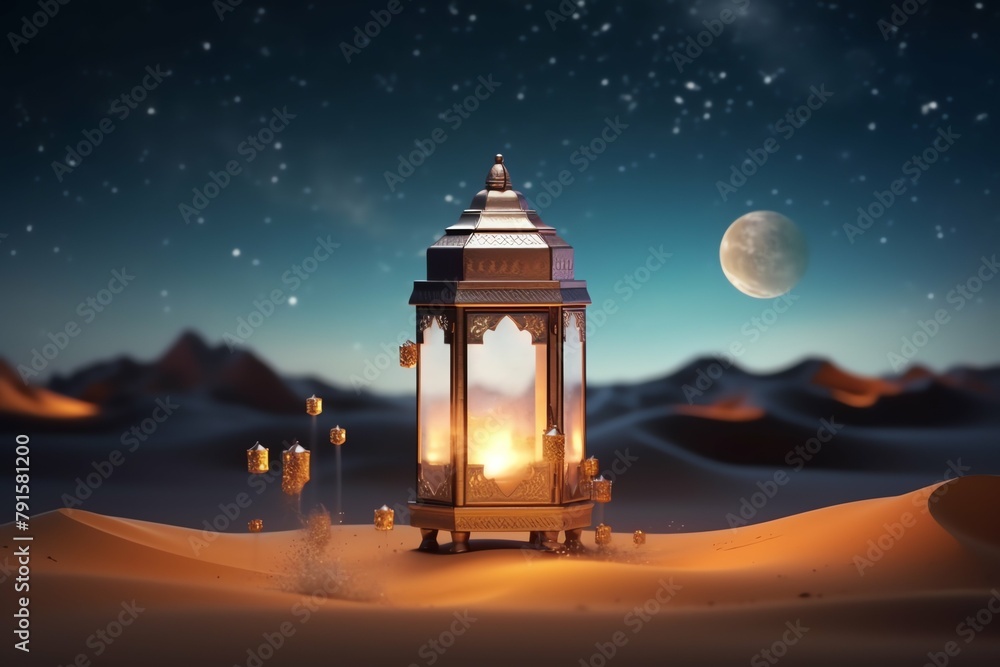 Eid mubarak and ramadan kareem greetings with islamic lantern and mosque. Eid al fitr background