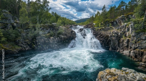 Waterfall in lush forest