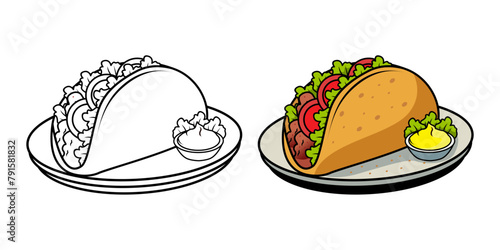 Vector Illustration of tacco with lines and colors, for children's coloring book