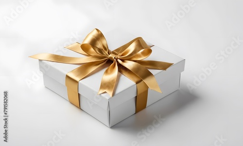 Gift box with gold ribbon on white background