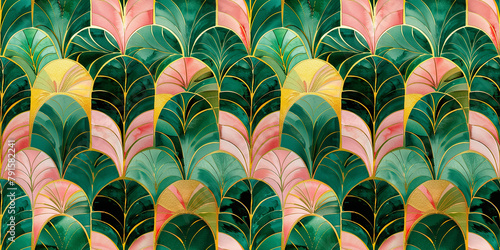 vintage background, floral seamless pattern with vintage damask elements, featuring leaves and plants, perfect for wallpaper, fabric, or textile design, watercolor tropical art deco pattern