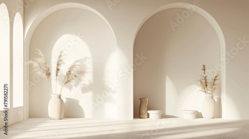 Modern bright minimalist interior blank wall in living room 