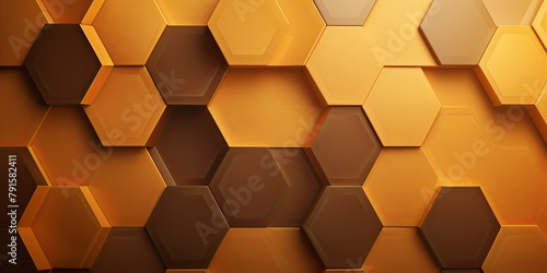 Tan background with hexagon pattern, 3D rendering illustration. Abstract tan wallpaper design for banner, poster or cover with copy space
