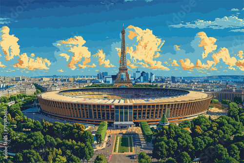Olympic stadium at France with Eiffel tower in the background in vectorial, Paris olympic games, vector, vectorial 