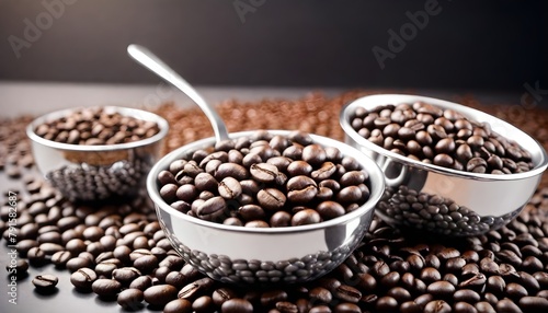 coffee beans in glass chrome bowls coffee beans spilled 