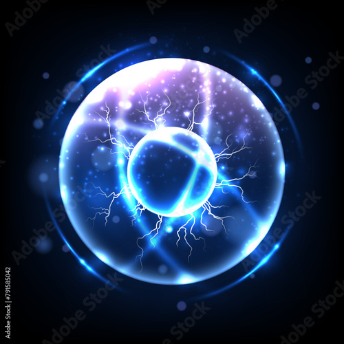 Futuristic blue sphere with lightnings