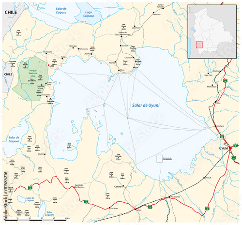 Vector map of the Bolivian salt pan Salar de Uyuni