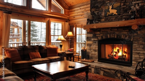 Wallpaper Mural Rustic lodges with stone fireplaces  AI generated illustration Torontodigital.ca