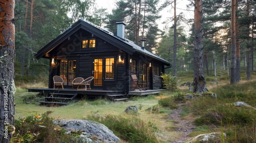 Scandinavian cabins with natural materials AI generated illustration