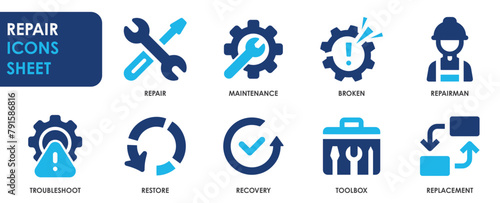 Repair icon set.  Icons collection with maintain, repair, broken, recovery and so on.