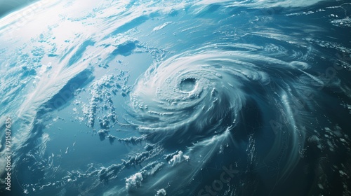 Hurricane Florence looms over the Atlantic Ocean in this satellite view, resembling a super typhoon with its distinctive eye at the center. This atmospheric cyclone is captured from outer space, with 