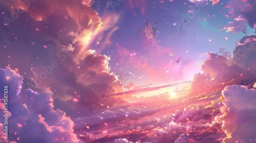 The blissful nature of heaven in illustrations  AI generated illustration photo