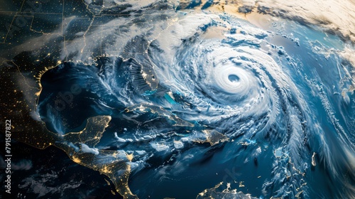 Hurricane Florence looms over the Atlantic Ocean in this satellite view  resembling a super typhoon with its distinctive eye at the center. This atmospheric cyclone is captured from outer space  with 