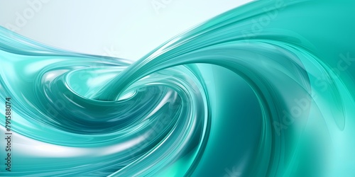 Teal abstract background with spiral. Background of futuristic swirls in the style of holographic. Shiny  glossy 3D rendering. Hologram with copy space