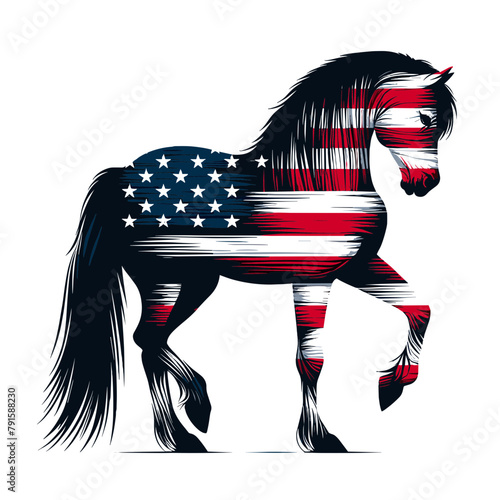 Horse Wear USA Top Hat, 4th of July patriotic American flag, Cartoon Clipart Vector illustration, Independence day themed Mascot Logo Character Design, presidential election