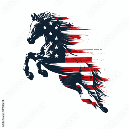 Horse 4th of July patriotic American flag, Cartoon Clipart Vector illustration, Independence day themed Mascot Logo Character Design, presidential election