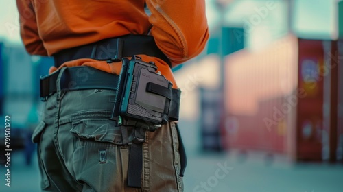 The GPS tracking device attached to a delivery persons belt  AI generated illustration