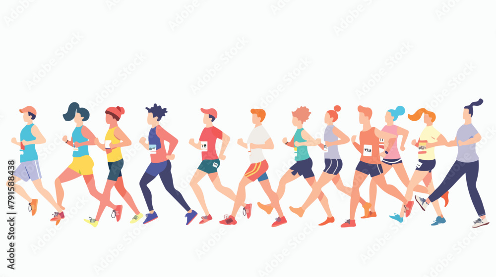 Group of colorful runners people isolated on white