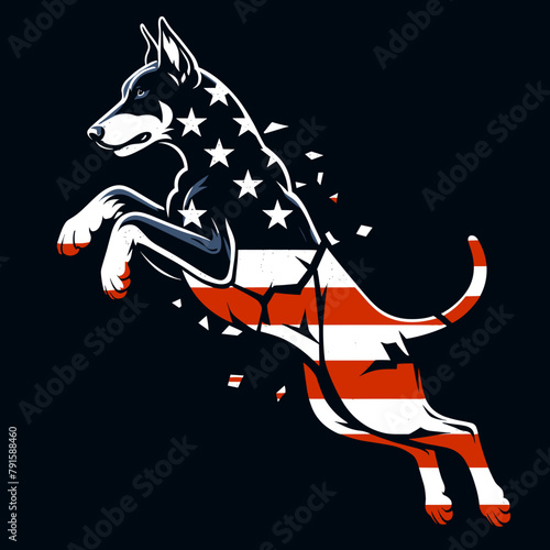 Pittbulls Dog Wear USA Top Hat, 4th of July patriotic American flag, Cartoon Clipart Vector illustration, Independence day themed Mascot Logo Character Design, presidential election