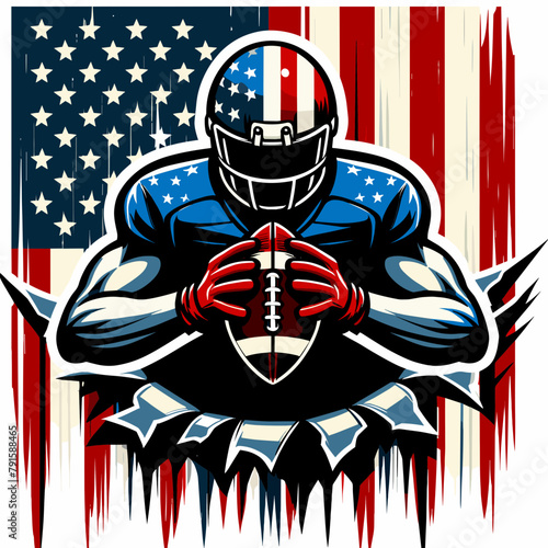American football Sport Player, 4th of July patriotic American flag, Cartoon Clipart Vector illustration, Independence day themed Mascot Logo Character Design, presidential election