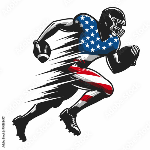 American football Sport Player, 4th of July patriotic American flag, Cartoon Clipart Vector illustration, Independence day themed Mascot Logo Character Design, presidential election