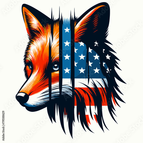 Fox Wear USA Top Hat, 4th of July patriotic American flag, Cartoon Clipart Vector illustration, Independence day themed Mascot Logo Character Design, presidential election