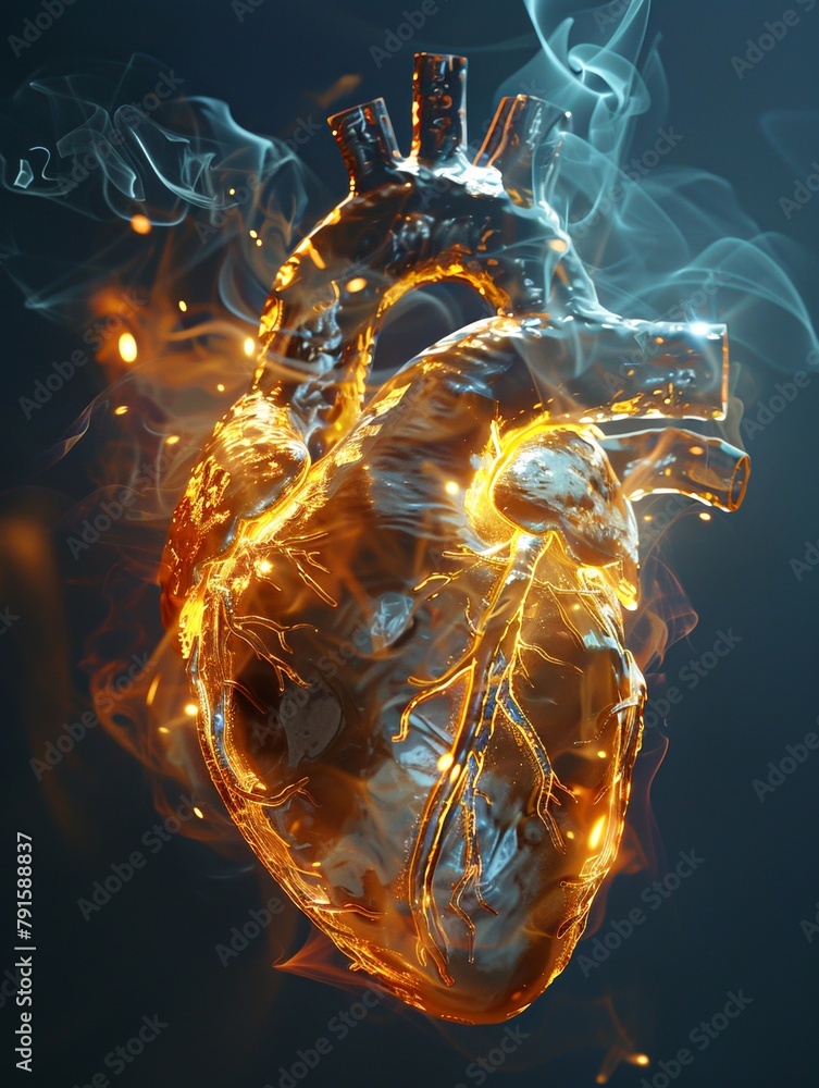 Explore the ethical and existential implications of replacing our natural heartbeats with artificial ones to achieve immortality - obrazy, fototapety, plakaty 