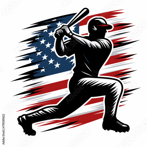 Baseball Sport Player, 4th of July patriotic American flag, Cartoon Clipart Vector illustration, Independence day themed Mascot Logo Character Design, presidential election