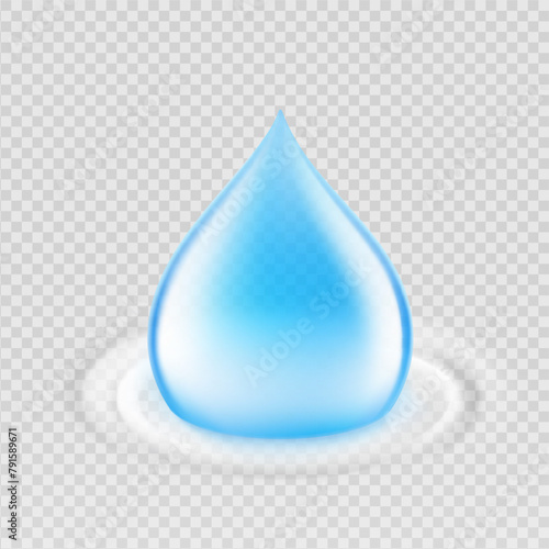 Falling drop of liquid. Easy to use for design laundry and sanitary products.  Vector illustration on transparent background. Can be use for your design, advertising, promo and etc. EPS10.