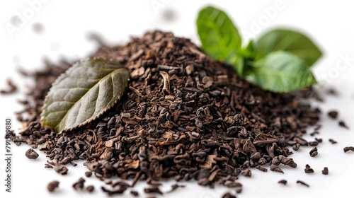 Dry Black Tea Leaves Pile Top View Generative AI