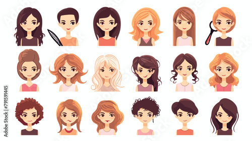Haircuts of woman set vector illustration. Thin lin