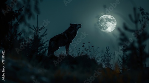 Mystical Wolf Howling at Moon