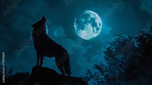 Mystical Wolf Howling at Moon
