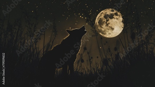 Mystical Wolf Howling at Moon