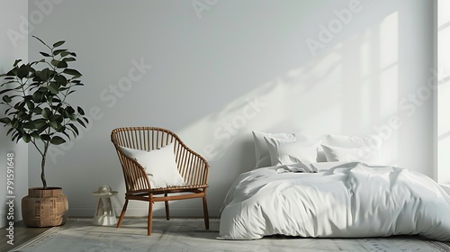 Scandinavian style bedroom wall mock up