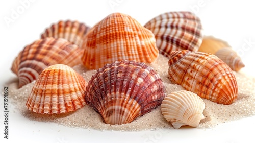 Seashells in Sandy Mound Isolated on White Generative AI