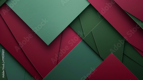 Abstract maroon and green color paper geometry composition background.