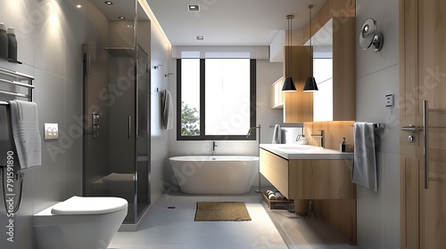 small modern luxury well staged apartment with bathroom and kitchen